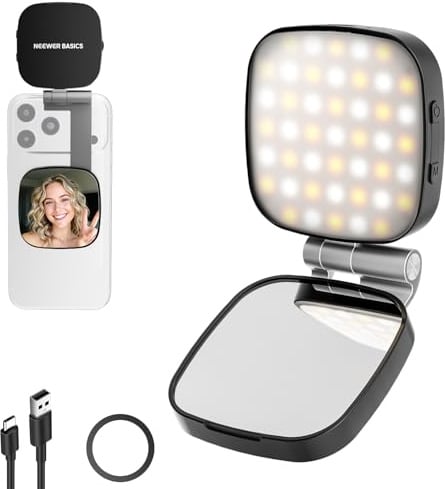 NEEWER Basics Selfie Licht kompatibel mit MagSafe iPhone, NL45B Schwarz | Magnetisch, 2W CRI95 Zweifarb Schwenk kleines LED Handy Aufhelllicht, 680 lx/0,3m, Spiegel, für Vlog, Makeup, Videokonferenz