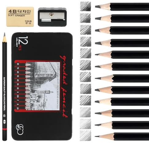 Meleager Bleistift Set, Zeichen Bleistifte, 15 Stück Zeichenstifte Set mit 8B 7B 6B 5B 4B 3B 2B B HB F H 2H, Radiergummi, Spitzer, Federmäppchen, Skizzienstifte für Erwachsene