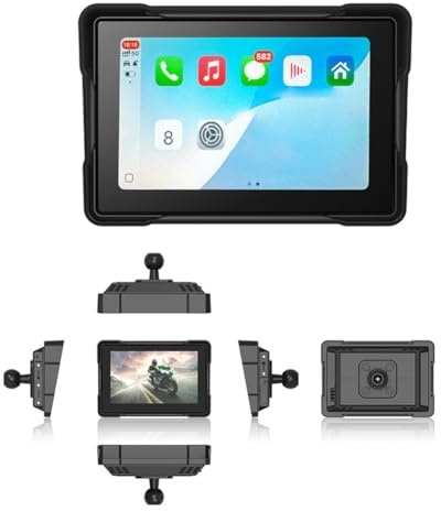 MoSundi Motorrad 5 Zoll HD Touchscreen Navigator mit CarPlay und Android Auto Kompatibilität, IP68 Wasserdicht Tragbar Digital Dashboard Schwarz