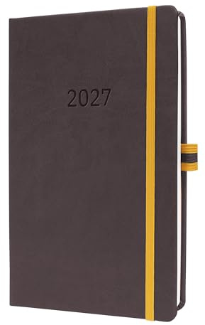 SIGEL Linescape Wochenkalender 2027 A5 Hardcover dunkelgrau gelb | L2703, Vertikale Wochenansicht, englisch-sprachiges Kalendarium, 176 Seiten, nachhaltiges Papier