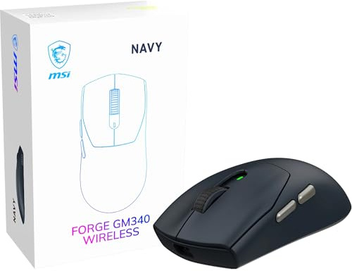 MSI Forge GM340 Wireless Navy Gaming-Maus, kabellos, 12000 DPI, 1000 Hz Fragerate, symmetrisches Design, 50+ Millionen Klicks, 6 Tasten, 82 Stunden Akkulaufzeit, 1 ms Latenz, 57 g