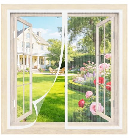 CH JINGMIN Mosquitera Magnética para Ventanas 150 x 120 cm, para Puertas y Ventanas Deslizantes, Cierre Automático, Malla Ultrafina Anti Mosquitos, Instalación Rápida sin Taladrar, Blanco