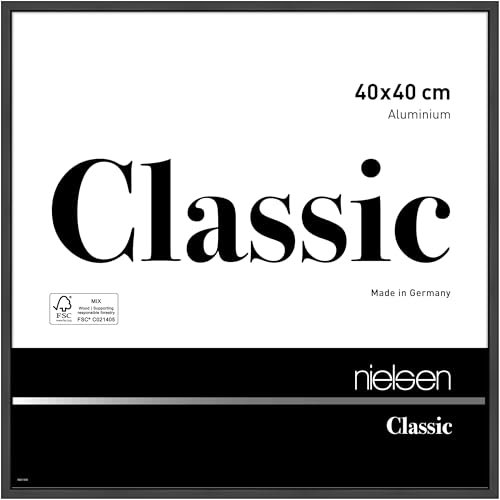 nielsen Bilderrahmen, 40 x 40 cm, Aluminium, Schwarz matt, Posterrahmen zum Aufhängen im Hoch- & Querformat, Echtglas, Classic