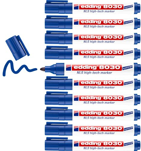edding 8030 NLS high-tech marker - blue - 10 pens - bullet nib 1.5-3 mm - rustproof marker for low-corrosion marking - for use on steel, metal, iron, aluminium