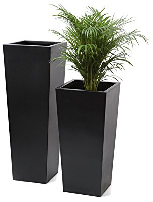 Primrose Matt Black Plant Pot Tall Flared Square Fibreglass Planter Small 60cm x 34cm