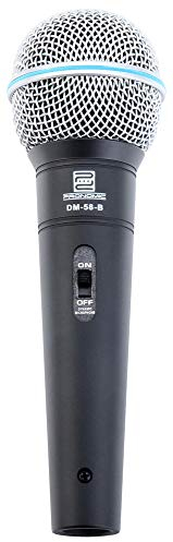 Pronomic DM-58-B Dynamisches Gesangs Mikrofon mit Schalter (Für Sprache, Gesang und Instrumente, Richtcharakteristik: Superniere, Frequenzgang: 70-16.000 Hz, inkl. Tasche, Klemme, Reduziergewinde)