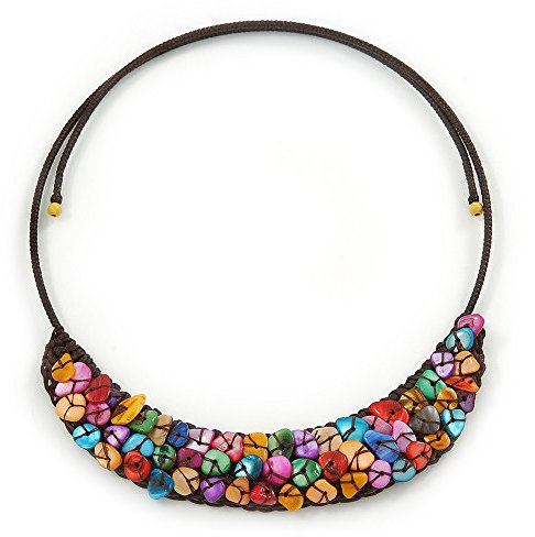 Avalaya Multicoloured Sea Shell Bead Collar Flex Wire Choker Necklace - Adjustable