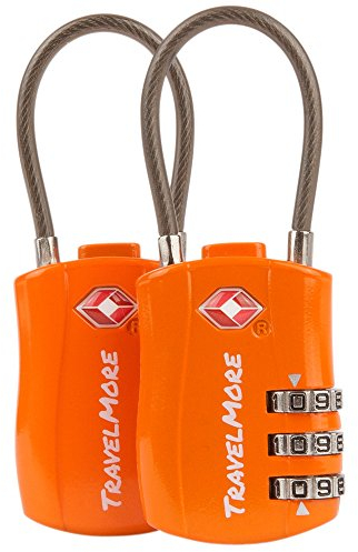 Candado TSA de combinación con cable para maletas, mochilas y más | Naranja (2 uds.)