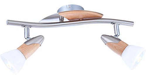 2 flammige Deckenleuchte / Deckenstrahler LORD mit LED, Holz / Schirme satiniert, Globo Lighting