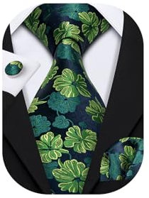 Barry.Wang Green Flower Ties Silk Necktie Handkerchief Cufflinks Wedding