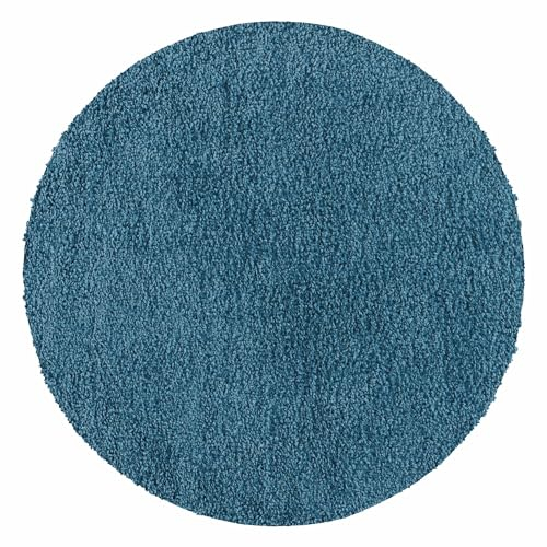 Carpetsale24 Runder Hochflor Teppich 160 cm Türkis, weich flauschig & modern, einfarbig, dekorativer Teppich für Schlaf- oder Wohnzimmer