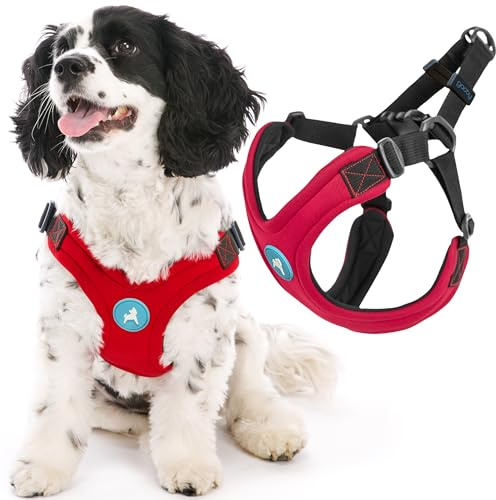 Gooby Escape Free Sport Harness - Red, Medium - No Choke Step-in Patented Neoprene Small Dog Harness with Four-Point Adjustment - Perfect on The Go Dog Harness for Medium Dogs No Pull and Small Dogs