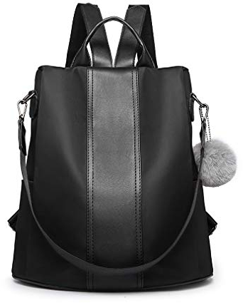 Miss Lulu Damen Rucksack Wasserdichte Nylon Schultaschen Anti-Diebstahl Tagesrucksack Schultertaschen für Unterwegs (Schwarz)