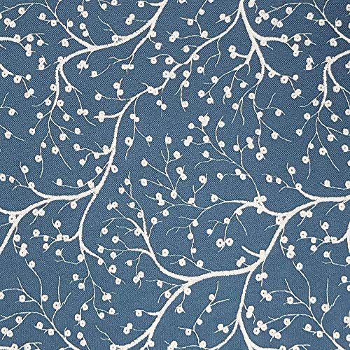 novely® HANAU TWIG - Dekostoff mit Blumen-Print - Robuster Möbelstoff - Pflegeleichte Meterware 1lfm (09 Tinten Blau)