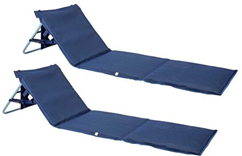 ONVAYA Premium Strandmatte 2cm gepolstert mit Rückenlehne | Strandliege faltbar | Strandmatratze dunkelblau | Sonnenmatte mit Tragegurt | 161 x 55 x 45 cm (2 Stück)