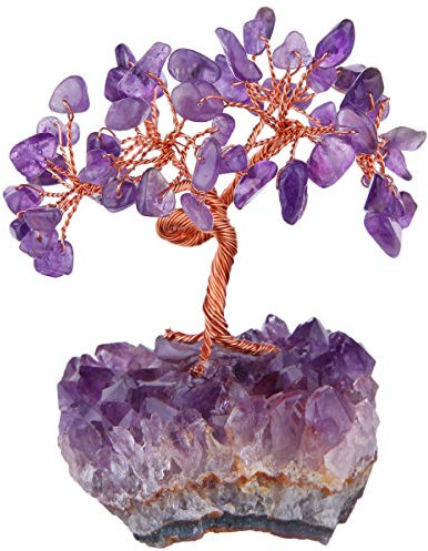 mookaitedecor Améthyste Arbre de Vie Decoration Pierre Énergie,Socle en Géode Cristal de Roche Naturelle pour Reiki Guérison