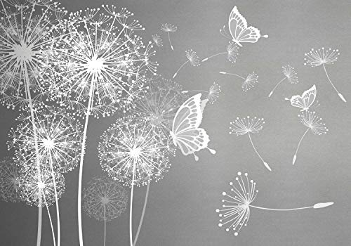wandmotiv24 Fototapete Pusteblumen mit Schmetterlingen, S 200 x 140cm - 4 Teile, Wanddeko, Wandbild, Wandtapete, Abstrakt Grau M6119