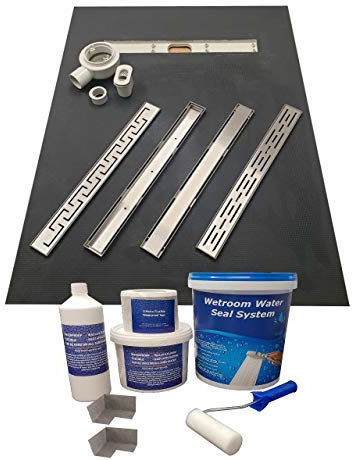 Nassboards Premium Pro Linear Shower System & Waterproofing Kit - 1500 x 900 x 30mm - Solid Bar Grate