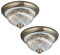 2 Pack - Antique Brass & Clear Ribbed Glass Bathroom Vintage Round Flush Ceiling Light 290mm | 2 x E14 SES Lamp Bulbs Required (Not Included) | IP44 Rated | Suitable for Outdoor Use
