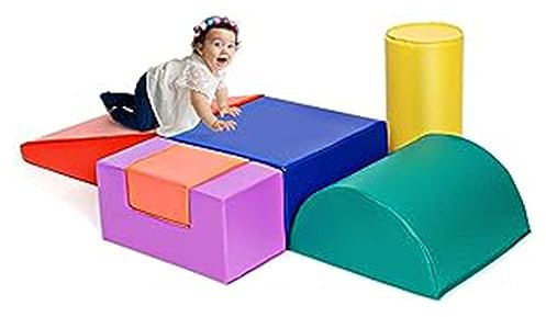 GOPLUS 6 TLG. Schaumstoffbausteine, Softbausteine zum Klettern & Rutschen, Riesenbausteine aus Kunstleder & Schaumstoff, Großbausteine Softbausteine für Baby Kleinkinder (Bunt)