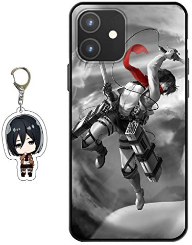 Staremeplz Hülle für iPhone 12 Anime Handyhülle [Mit Angriff auf Titan Schlüsselbund] Cartoons Silikon Sanft Bumper Case Hülle für iPhone 12