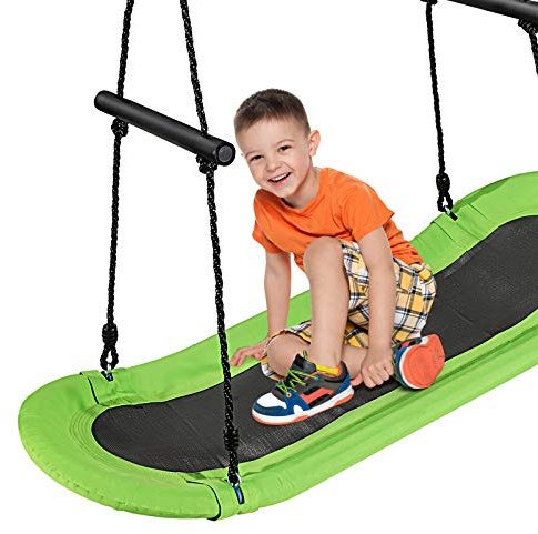 Costway Balançoire de Surf Réglable en Hauteur 100-180CM Structure en Métal avec Poignées pour l'Intérieur et l'Extérieur (Vert)