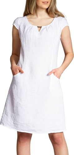 Caspar SKL020 knielanges Damen Sommer Leinenkleid mit eleganter Metallspange bis Größe 50