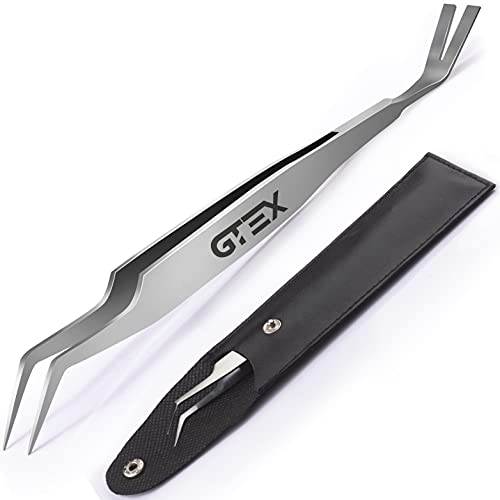 GTEX 2in1 Zeckenzange & Zeckenhaken für Mensch Kinder Hund Katzen - Edelstahl Zeckenpinzette Zeckenkarte für Menschen, Zecken Entfernen, Premium Zeckenschutz mit Lederbeutel