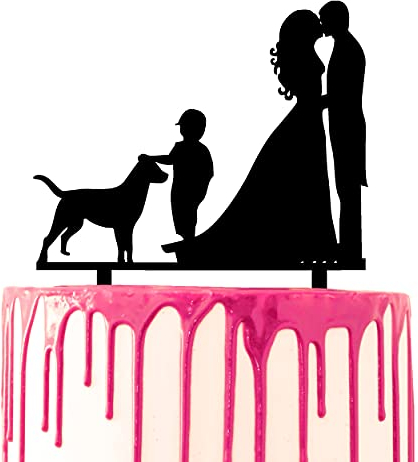 CARISPIBET Tortenaufsatz, Silhouette eines Paares, das sich mit einem Sohn und einem Hund an der Seite küsst, dekorative Acylic-Aufsatz