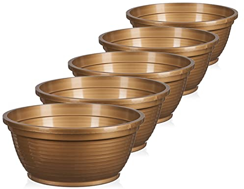 Tymar Grabschale, 5 Pack, Blumenschale,Pflanzschale, runde Schale, Kunststoff, Pflanztopf für Garten, Balkon, Terrasse (Gold, ø 20 cm)