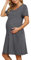 KOJOOIN Chemise de Nuit Naissance Femme d'allaitement Manches Courtes Vêtements de Nuit Coton de maternité avec Patte de Boutonnage sur Toute la Longueur Robe de Nuit,Gris foncé(Manches Courtes),M