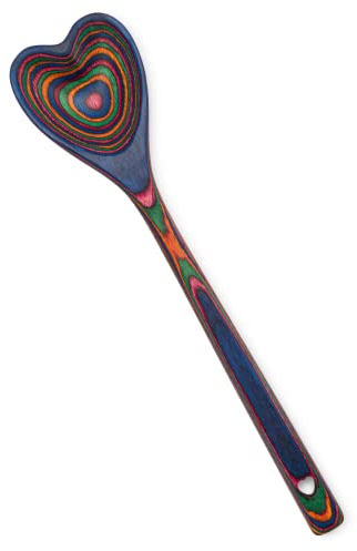 Cucchiaio in legno a forma di cuore arcobaleno Pakkawood – Country Kitchen Vintage Legno Utensil - Cucchiaio colorato fatto a mano Pakka Cottura da portata – Idea regalo unica
