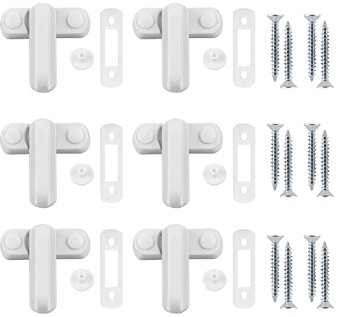 CPROSP Sash Blocker Jammer, 6 Cerraduras de Puertas y Ventanas Tipo T con 12 Tornillos, Seguridad Bloqueo Adicional para Ventana Puerta y Niñon Blanco