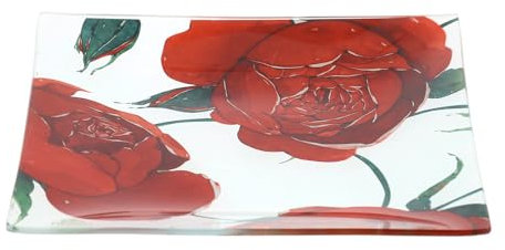 Hervit Soucoupe vide-poches en verre congelé blanc avec roses rouges Baccarat boîte cadeau 2 tailles 2 couleurs – vide poches porte-objets décoration – Bonbonnière graduation mariage anniversaire – 20