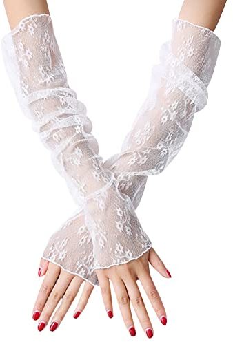 iSpchen Damen Armstulpen Spitze lange Handschuhe Kühlung Arm Sleeve Sonnenschutz Ärmel Spitzen Ärmlinge Bein Stulpe Fahrradhandschuhe Ellenbogen Handschuhe für Radfahren,Laufen,Golf,Fahren