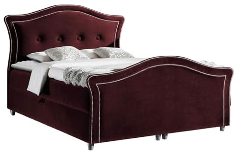 Mirjan24 Boxspringbett Bedran Lux, Doppelbett mit 2 Bettkästen, Polsterbett, Bett mit Kopfteil, Amerikanisches Continentalbett, Matratze + Topper, Bettgestell (Velluto 32, 180 x 200 cm)