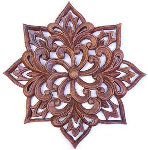 Brave Wings Handgeschnitzte Holz-Relief ~ Balinesisches Blumenmotiv ~ OOAK Skulptur Figur Statue Einzigartige Wanddekoration Wohnkultur Geschenk für Weihnachten und Geburtstage ~ 4451