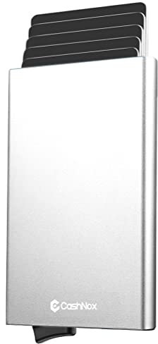 Porte Cartes RFID Blocage en Aluminium Automatique Pop Up avec Coffret Cadeau – Portefeuille Homme ou Femme Minimaliste – Protection Carte Bancaire sans Contact