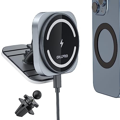 OHLPRO for MagSafe Car Mount Charger, 15W Fast Charging Car Magnetic Phone Holder for Dashboard and Air Vent, Compatible with iPhone 15/14/13/12 Series and Magsafe Case