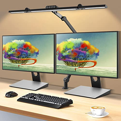 LED Schreibtischlampe Dimmbar, 24W Faltbar Schreibtisch Lampe Klemmbar Homeoffice Monitor Lampe Desk Lamp Bürolampe mit Automatische Dimmung, 5 Farbtemperaturen und Helligkeitsstufen Schwarz