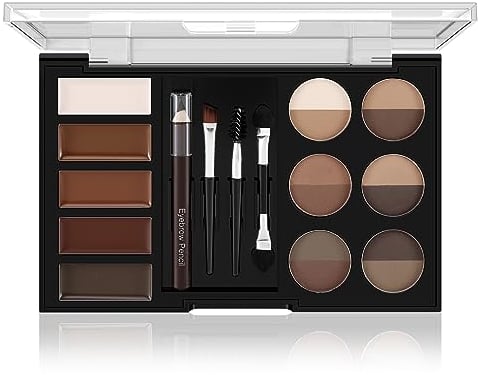 Apooliy Augenbrauenpuder & Farbtonpalette Set, 12 Farben Augenbrauenpuder, 5 Farben Augenbrauen-Mascara, 4 Augenbrauenschablonen, Augenbrauenpinsel und -stift, Schafft natürliche Brauen