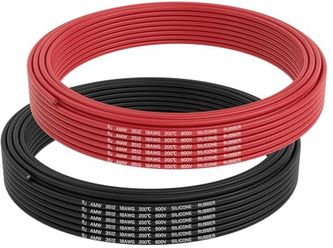 FIRMERST 18 Gauge Silicone Rubber Wire 15M Black & 15M Red, Stranded Tinner Copper Conductor