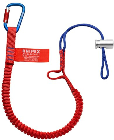 KNIPEX Fangleine, 00 50 12 T BK | Mit fixiertem Materialkarabiner Zur Werkzeug-Absturzsicherung in Blister 900 mm