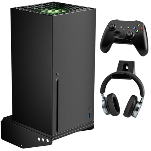 Aceshop Xbox Series X Wall Mount, 4 in 1 Wall Mount Bracket Kit for Xbox Series X with Detachable Controller and Headphone Holders Rotated Wall Mount for Xbox Series X Ventilation & Saving Space