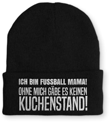 Strickmütze Ich Bin Fussball Mama! Mütze Wintermütze lustige Beanie mit Stick, Farbe: Black