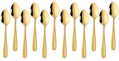 SBOMHS Teelöffel 12 stück aus Edelstahl Kaffeelöffel 13,5 CM kleine Löffel Espressolöffel Dessertlöffel Mini Teaspoons Metall Mokkalöffel (Gold)