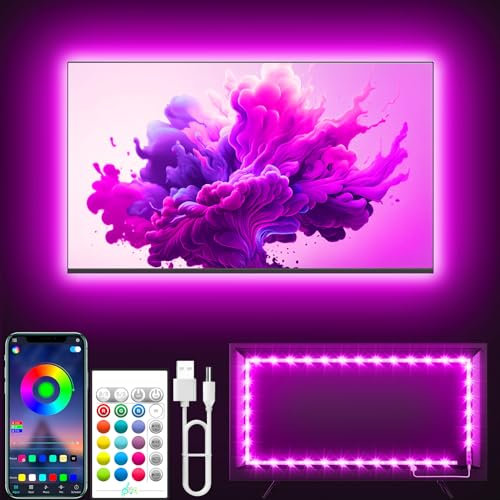 Tyute TV LED Lights, 4M LED Lights for 40-65 Inch TV Behind Lighting, RGB Color Changing TV Backlight with APP & Remote Control, Music Sync USB Strip Light for Bedroom Gaming Room Decor