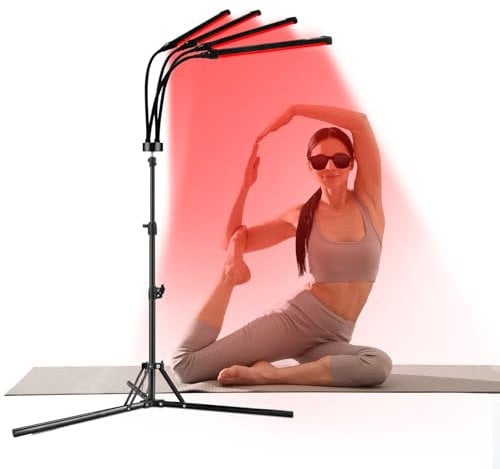 Hottoerak Rotlichtlampe mit Stand, 850nm & 660nm Rotlichtlampe Therapie mit Verstellbarem Schwanenhals & Auto-Timer, 180LEDs Infrarotlampe mit 4 Kopf für Zuhause/Büro