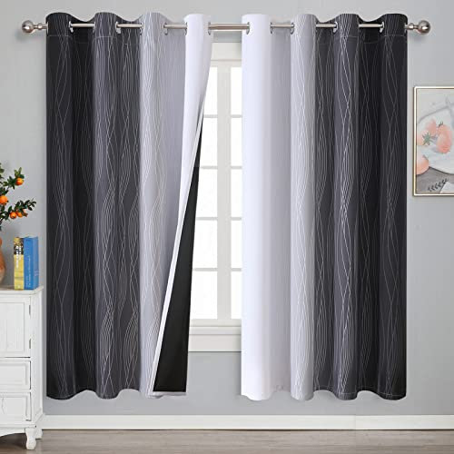 VEHEDE Farbverlauf Ombre Schwarz und Weiß Thermovorhang Kälteschutz Blickdichte Vorhänge, Raumteiler Gardinen mit Ösen Wohnzimmer, Schallschutz Verdunklungsvorhänge, H 160 x B 132 cm, 2er Set