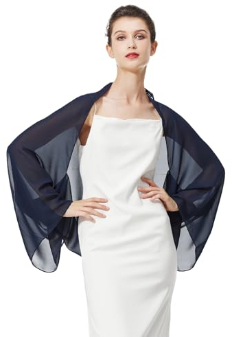 BEAUTELICATE Chiffon Schal Stola Damen Festlich Elegante Schultertuch Bolero Shrug mit Ärmel für Abendkleider Brautkleider Sommer Hochzeit (Mitternachtsblau, Einheitsgröße)